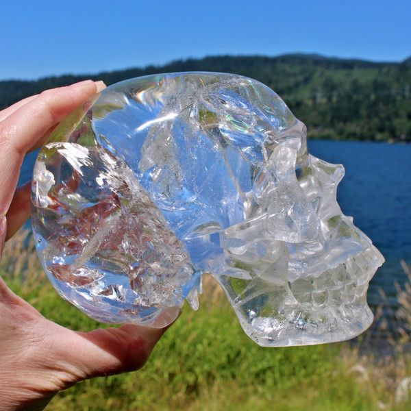 Raven's Premium Style Ultra Clear Rainbow Quartz Crystal Skull