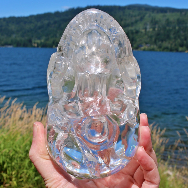 Raven's Premium Style Ultra Clear Rainbow Quartz Crystal Skull