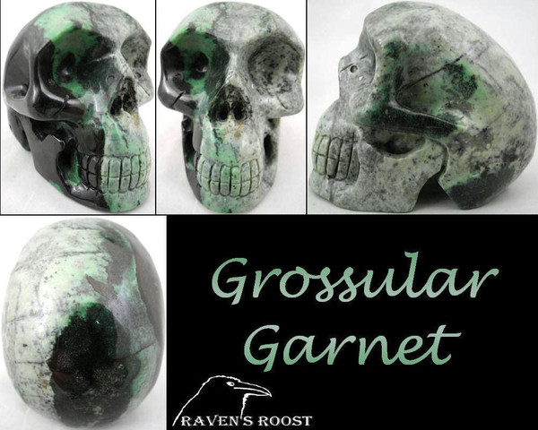 Raven's Carved Green Grossular Garnet Crystal Skull 1