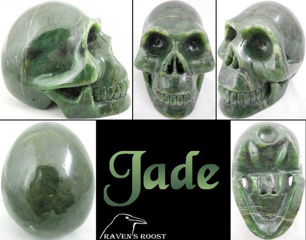 Raven's Carved Classic Style Siberian Jade Crystal Skull