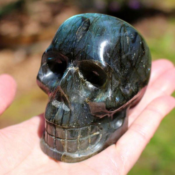 Labradorite Crystal Skull Carving 3.1" ~ Blue Fire Crown Chakra