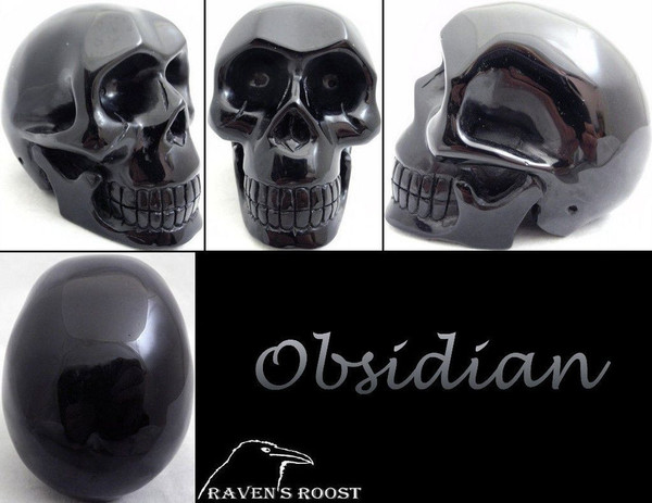 Raven's Carved Black Sheen Obsidian Crystal Skull