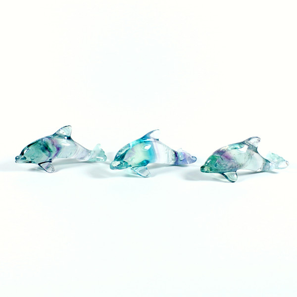 Rainbow Fluorite Crystal Dolphin Carving