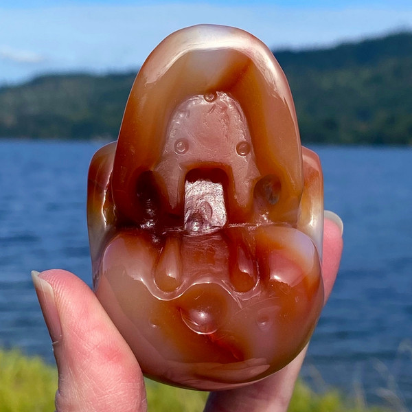 Raven's Carved Deep Carnelian Classic Style Crystal Skull