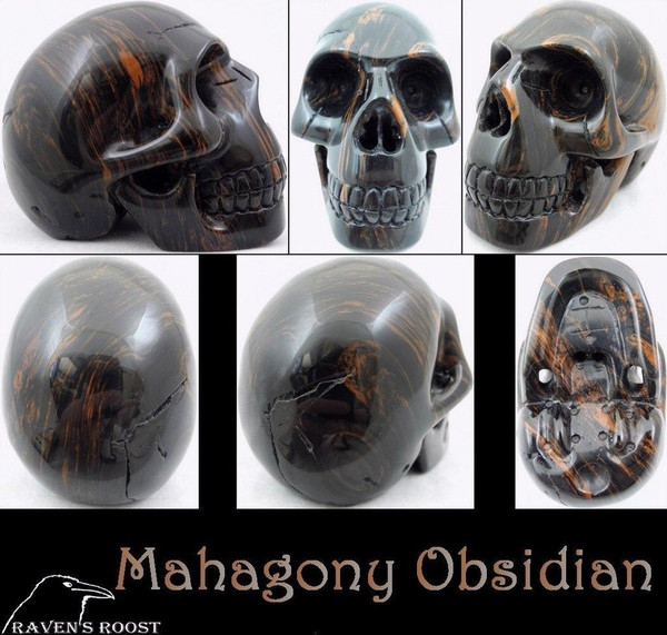Raven's Carved "Classic" Style Mahogany Obsidian Crystal Skull 1