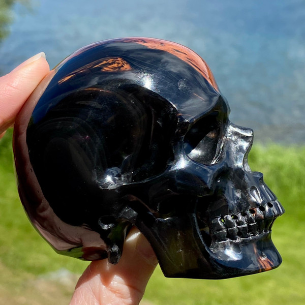 Raven's Exquisite Premium Carved Mahogany Obsidian Crystal Skull