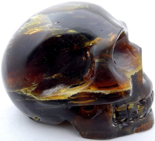 Raven's Hand Carved Classic Style Amber Crystal Skull