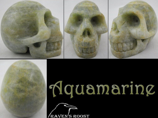 Raven's Carved Blue/Green Aquamarine Crystal Skull