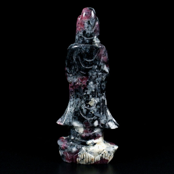 Hand Carved Eudialyte Crystal Guan Yin Buddhist Statue