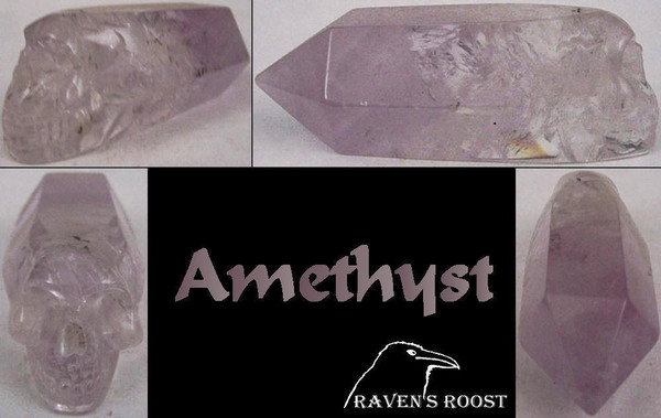 Raven's Carved Amethyst Crystal Skull Wand
