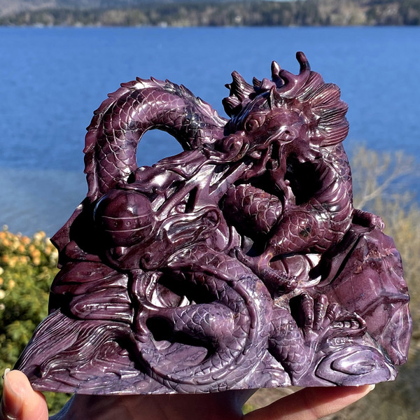 Raven's Carved  Gigantic Masterpiece Gem Sugilite Crystal Dragon