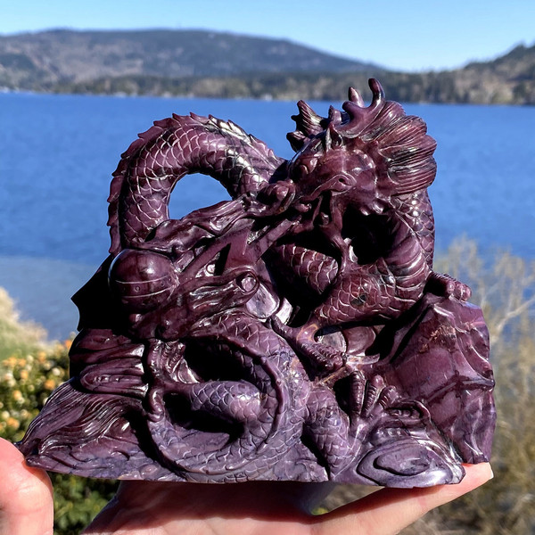 Raven's Carved  Gigantic Masterpiece Gem Sugilite Crystal Dragon