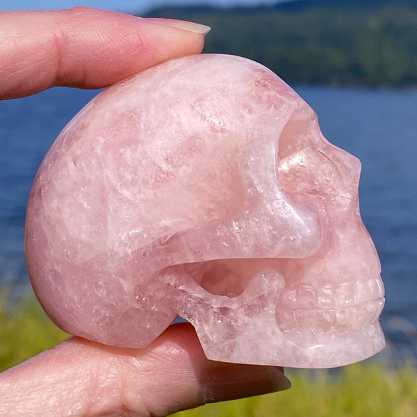 Raven's A+ Deep Gem Pink Emerald Morganite Beryl Crystal Skull