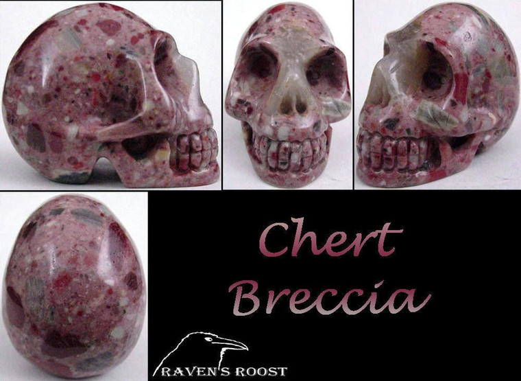 Raven's Carved Chert Breccia Crystal Skull 1