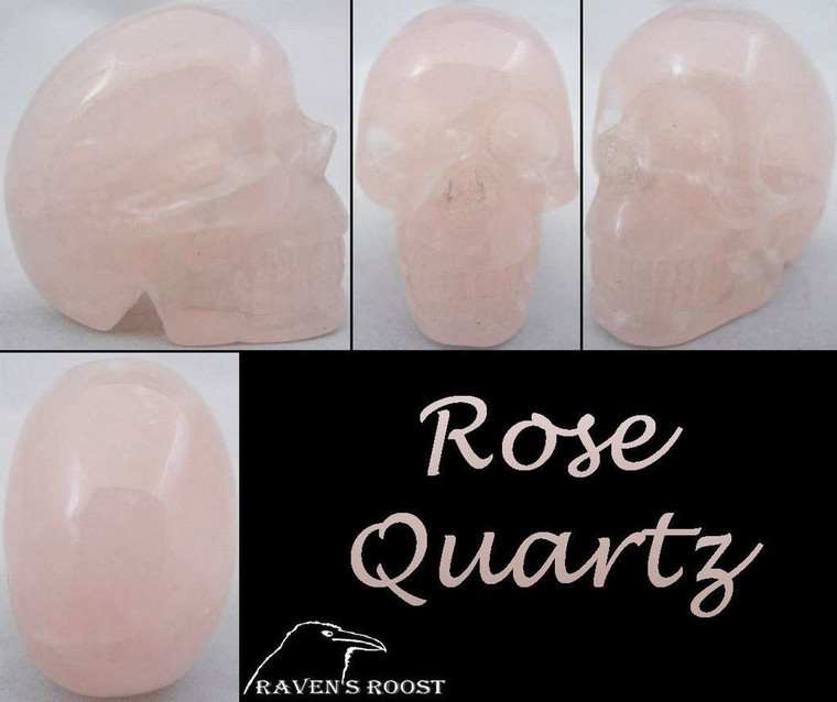 Raven's Carved Rose Quartz Crystal Skull 4