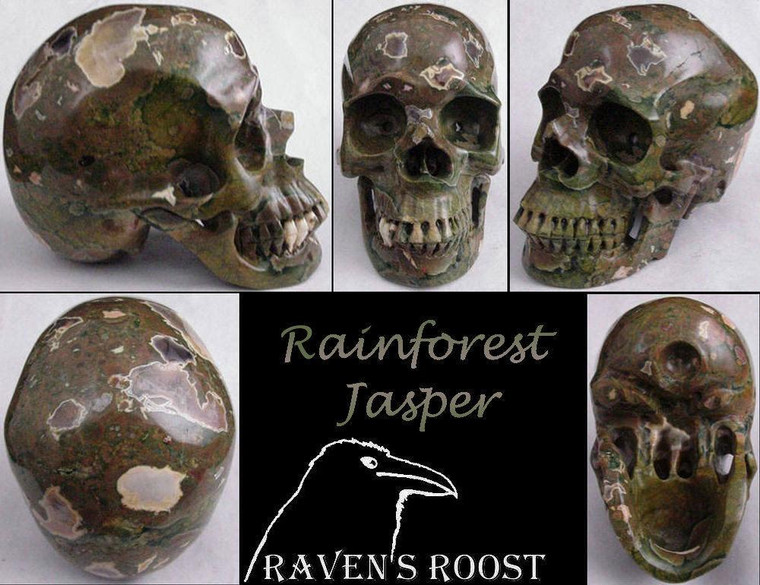 Raven's Carved Rainforest Jasper Crystal Skull 1