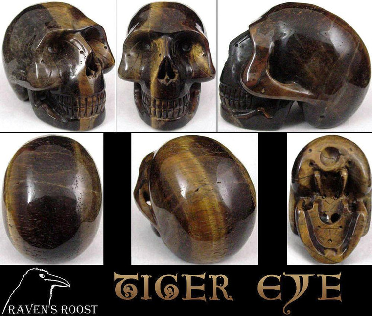 Raven's Carved Classic Style Tigereye Crystal Skull