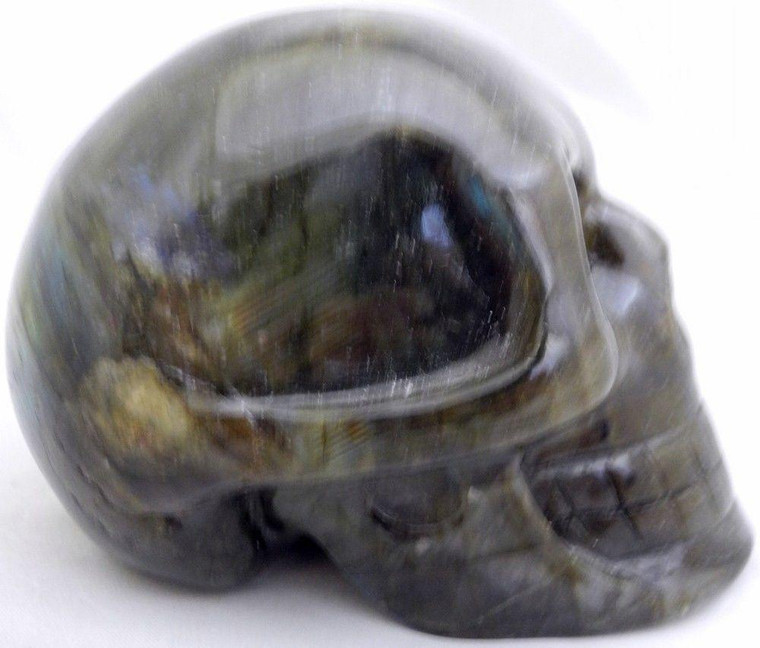 Raven's Carved Colorful Flashy Labradorite  Crystal Skull