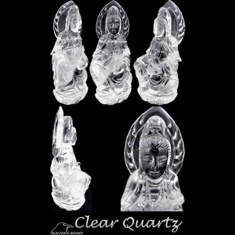 Optical Clear Quartz Crystal Quan Yin Gemstone Carving