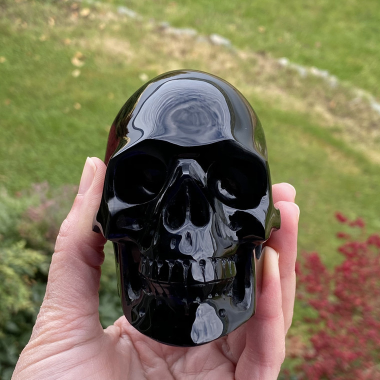 Raven's Carved Black Obsidian Crystal Skull