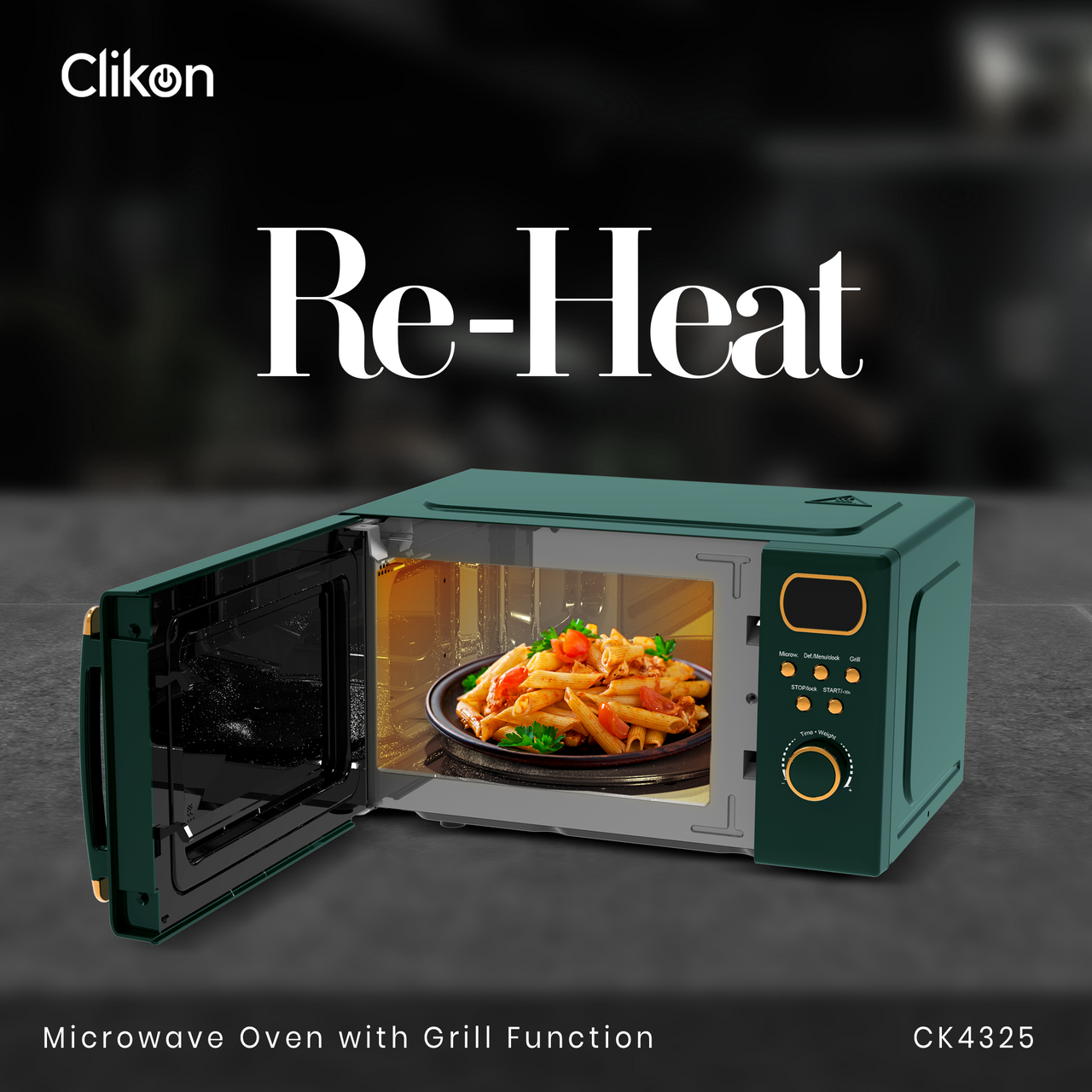 Hot grilled chicken in the microwave in a plate. Heating food in the  microwave oven, convection and grill. Modern household kitchen appliances  Stock Photo