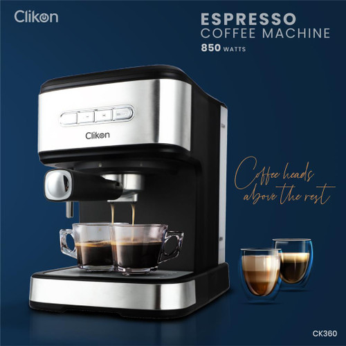 Clikon Espresso Coffee Machine 850 Watts with High-Pressure Frothing Function - CK360