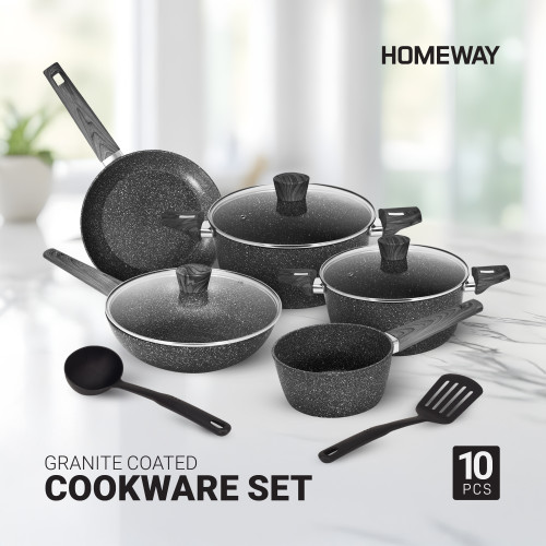 10PCS ELEGENZA SERIES NONSTICK GRANITE COATED COOKWARE SET-HW3690