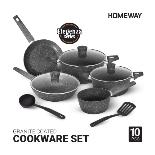 10PCS ELEGENZA SERIES NONSTICK GRANITE COATED COOKWARE SET-HW3690