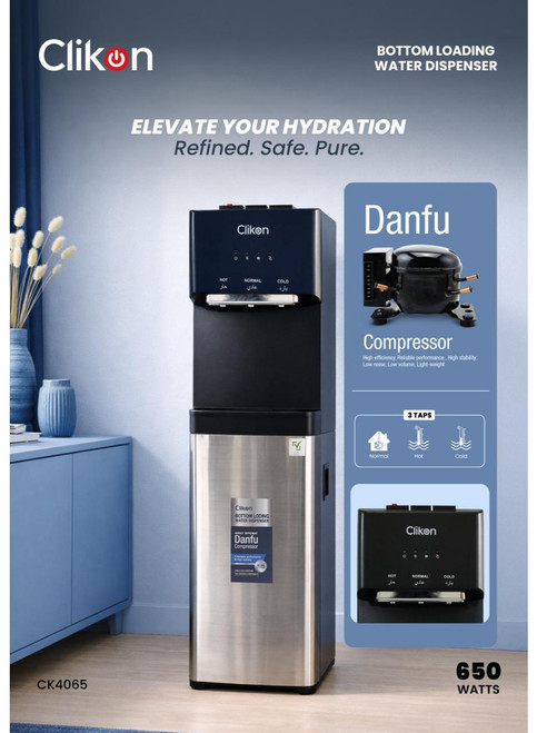 Bottom Loading Hot, Cold & Normal Water Dispenser with Stainless Steel Tank, Child Safety Lock, Water Level Indicator & High Efficiency Compressor