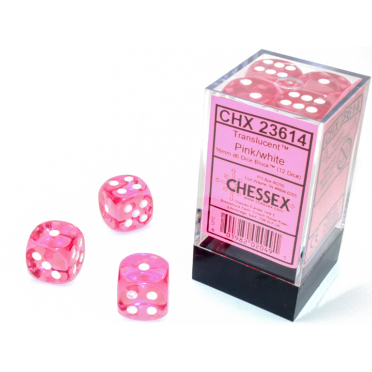 Chessex 23601 - Bloc De 12 Dés Translucides 16 Mm - D6 à Points Blancs - Idéal Jeux De Société