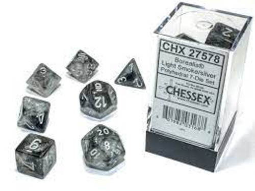 Chessex: 7Ct Borealis Polyhedral Dice Set Lt Smoke/Silver (CHX27578)