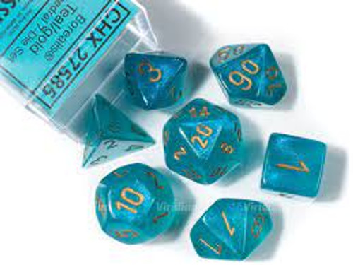 Chessex: 7Ct Borealis Polyhedral Dice Set Teal/Gold (CHX27585)