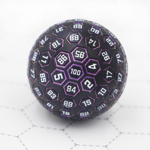 DnDWoW: Large D100 45mm Metal Dice: Night: Purple/White (D100HZW)