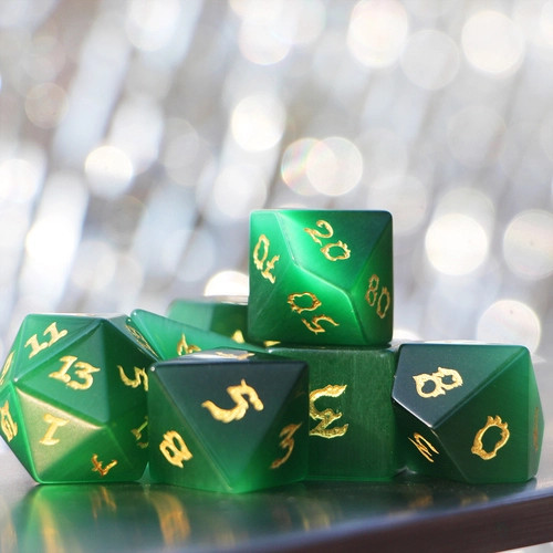 DnDWoW: 7Ct Gemstone Polyhedral Dice Set: Peridot and Gold (DCLG)