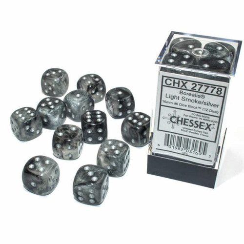 Chessex: 12ct Borealis Dice Set: Smoke/Silver