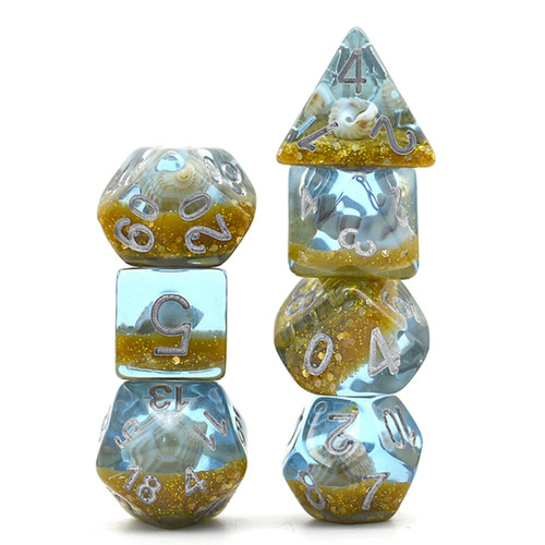 Blue and Gold Beach Conch Polyhedral Dice Set