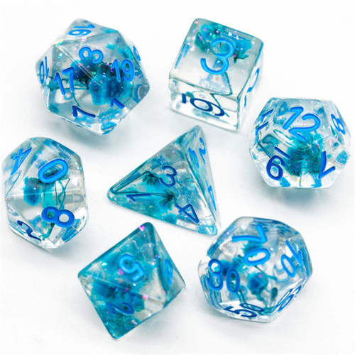 Blue Flowers Polyhedral Dice Set