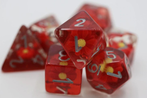 Scarlet Daisy Polyhedral Dice Set