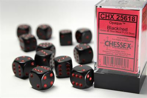 Chessex: 12Ct Opaque D6 Dice Set: Black/red