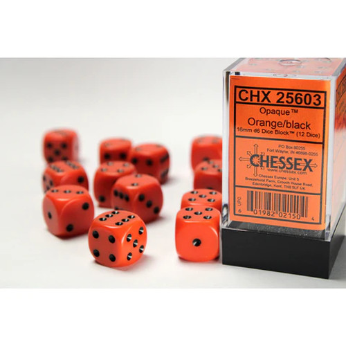 Chessex: 12Ct Opaque D6 Dice Set: Orange/black