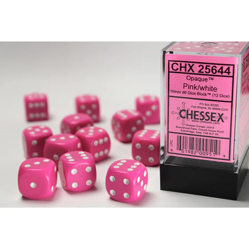 Chessex: 12Ct Opaque D6 Dice Set: Pink/white
