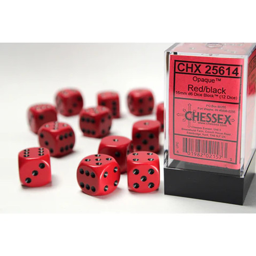 Chessex: 12Ct Opaque D6 Dice Set: Red/black