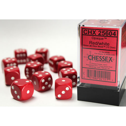 Chessex: 12Ct Opaque D6 Dice Set: Red/white