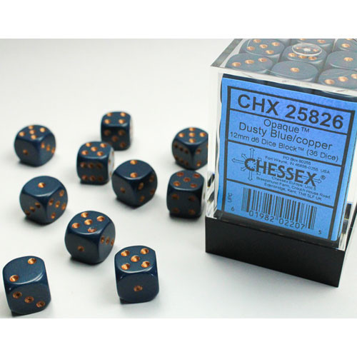 Chessex: 36Ct Opaque D6 Dice Set: Dusty Blue/copper