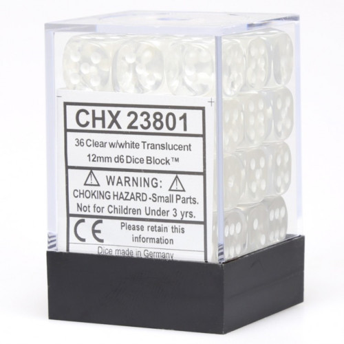 Chessex: 36Ct Translucent D6 Dice Set: Clear/white