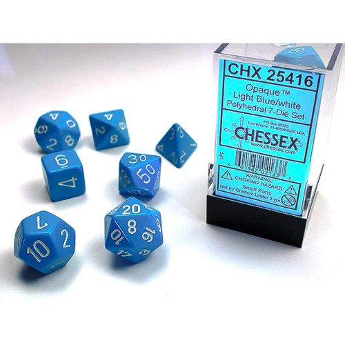 Chessex: 7Ct Opaque Polyhedral Dice Set: Light Blue/white (CHX25416) Chessex: 7Ct Opaque Polyhedral Dice Set: Light Blue/white (CHX25416)