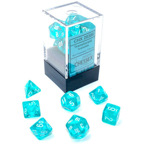 Chessex: 7Ct Translucent Mini-Polyhedral Dice Set: Teal/white