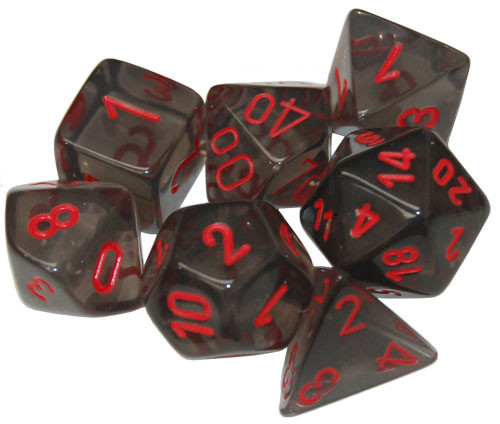 Chessex: 7Ct Translucent Polyhedral Dice Set: Smoke/red