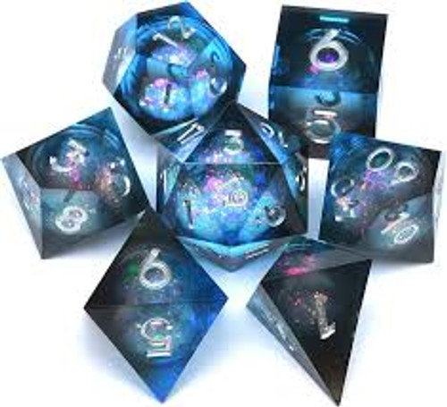 Captured Magic: Liquid Core Sharp Edge Resin Dice Set: Twilight Azule Captured Magic: Liquid Core Sharp Edge Resin Dice Set: Twilight Azule