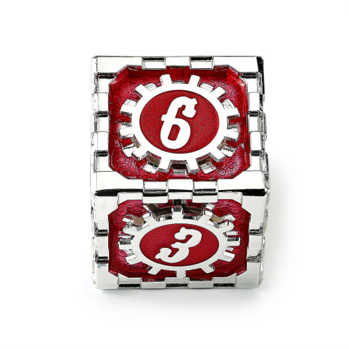 Cogcraft Fidget D6: Mythic Size: Vermillion: Red & Silver